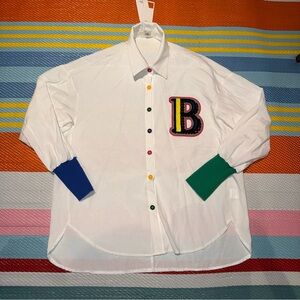 Bella’s Attic Boutique The BADDIE Varsity Shirt White Blue Green Women’s Size L